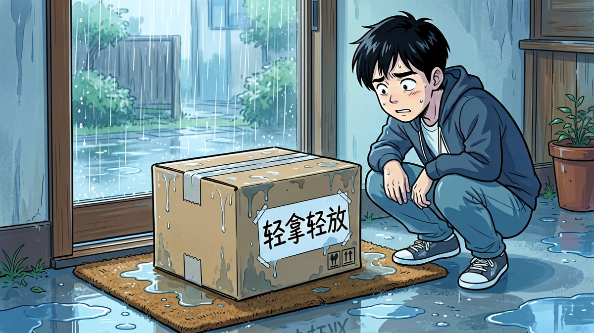 三天后快递到了，但箱子怎么湿成这样？