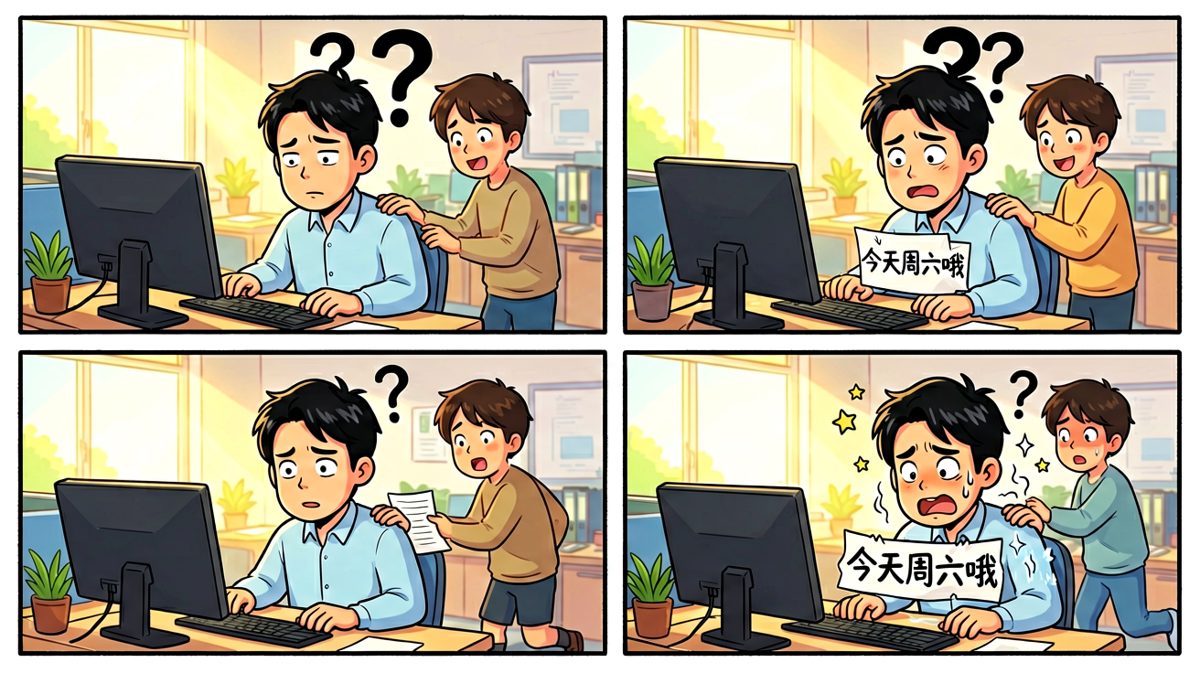 同事：今天周六……你还好吗？
