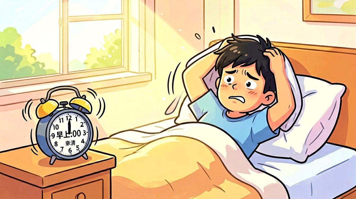 闹钟响起，挣扎起床中…