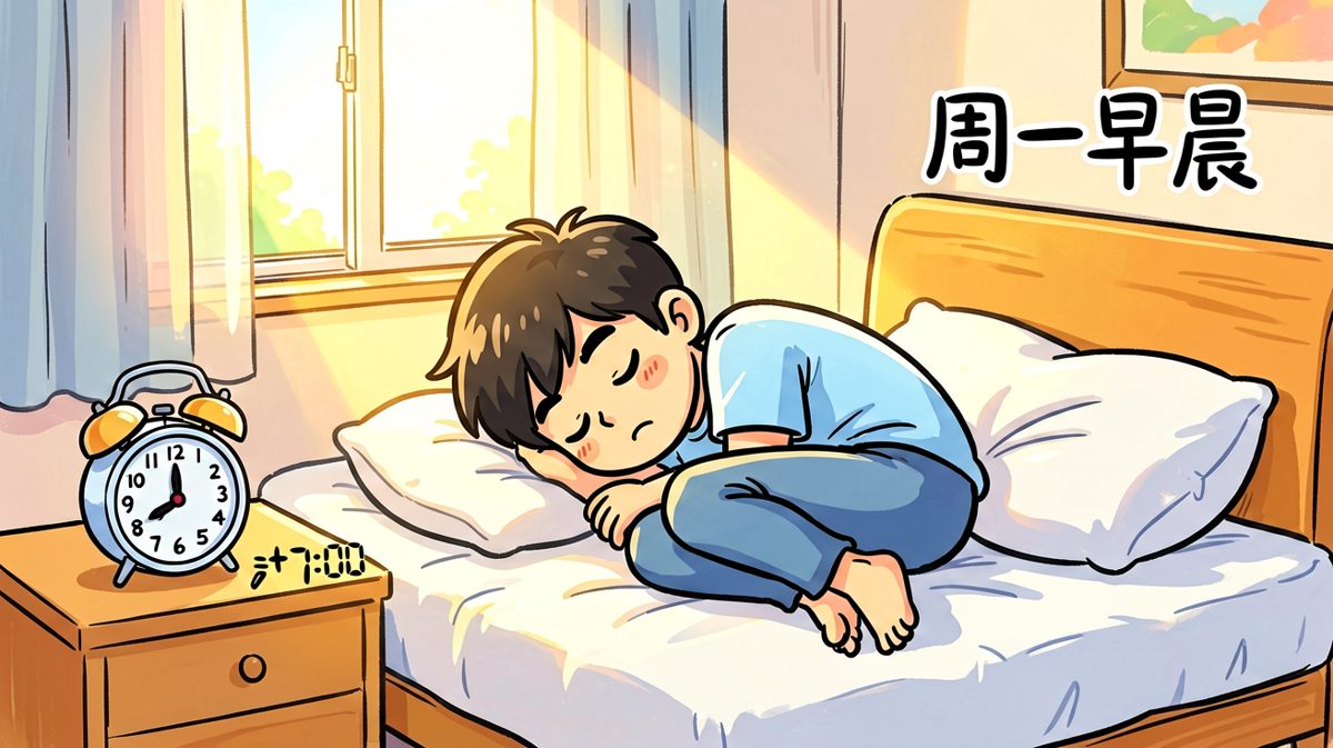 闹钟响起，周一早晨的阳光刺眼。