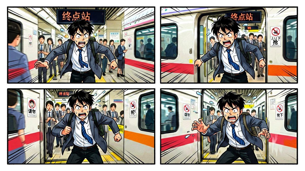 终于挤上了最后一班地铁！迟到警告！