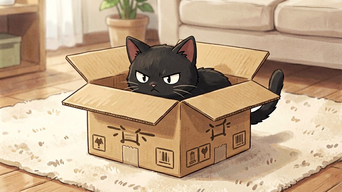 黑猫：只要我够执着，纸箱就能装下我全部的人生。