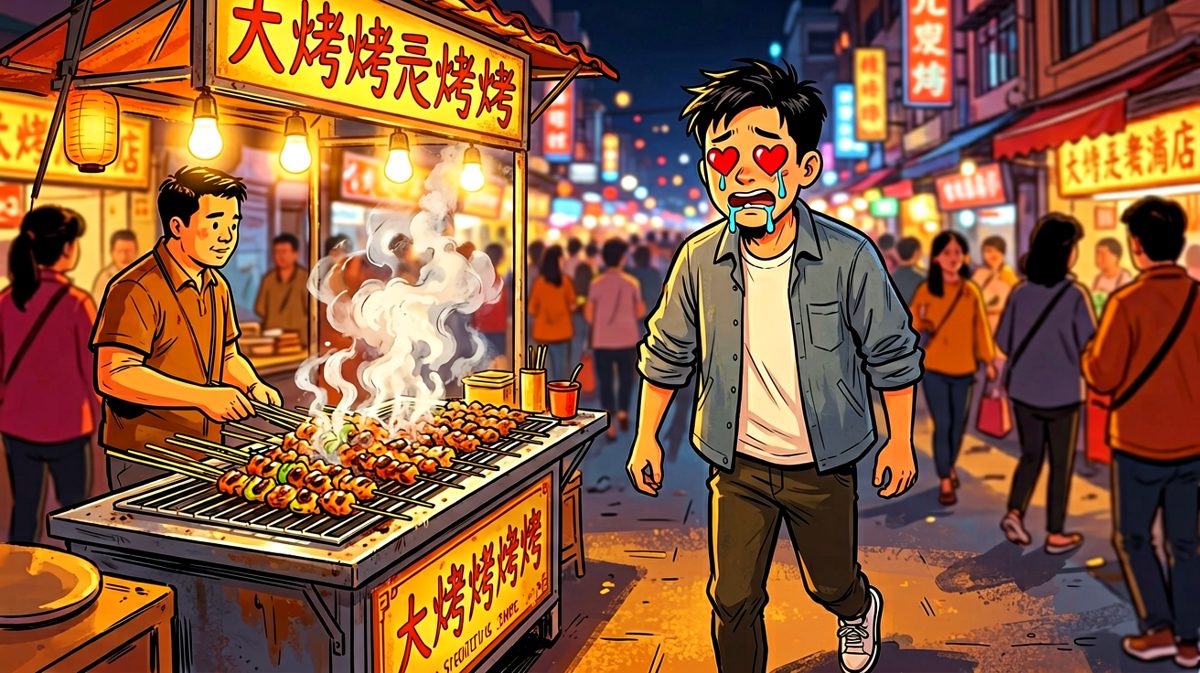 然而，路过烧烤摊的瞬间，意志力开始动摇。
