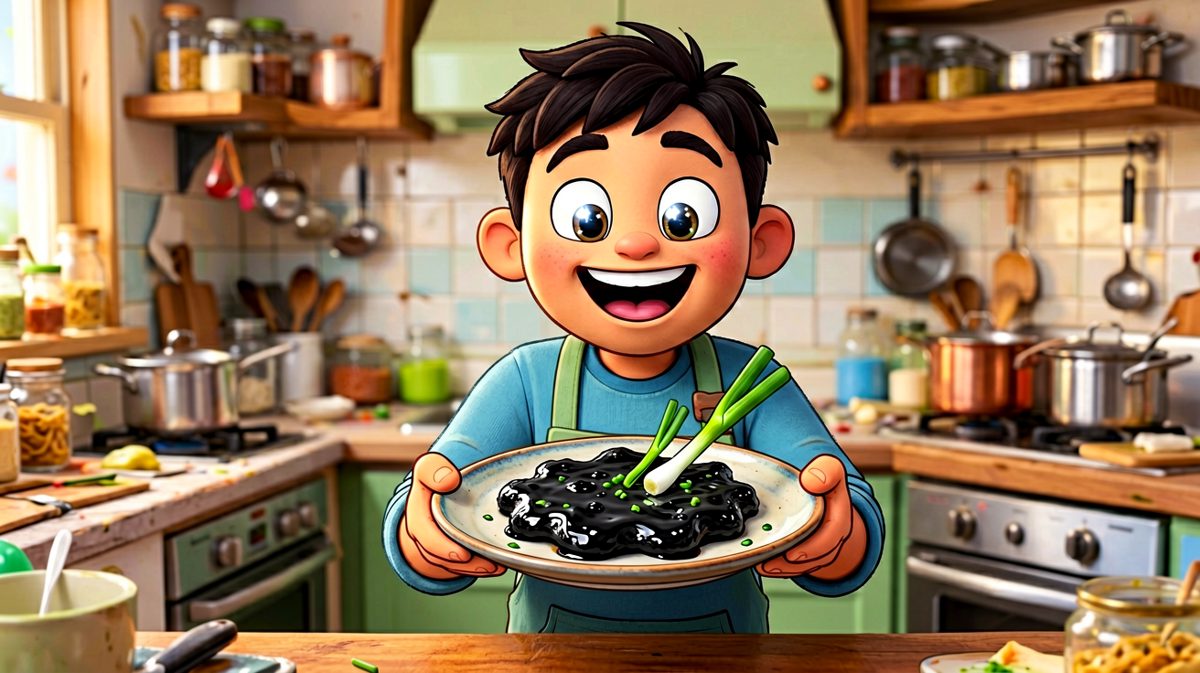 第三格：终于完成了！主角对自己的'杰作'信心满满！