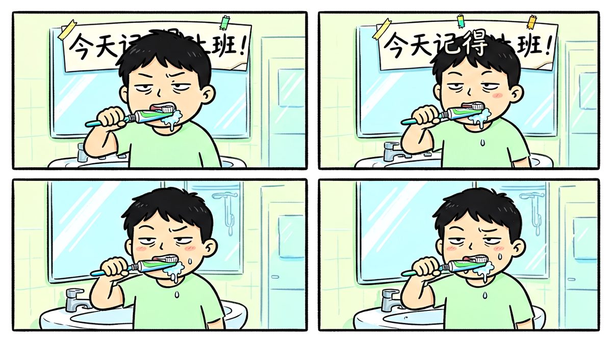 主人公迷迷糊糊完成洗漱，完全没在状态