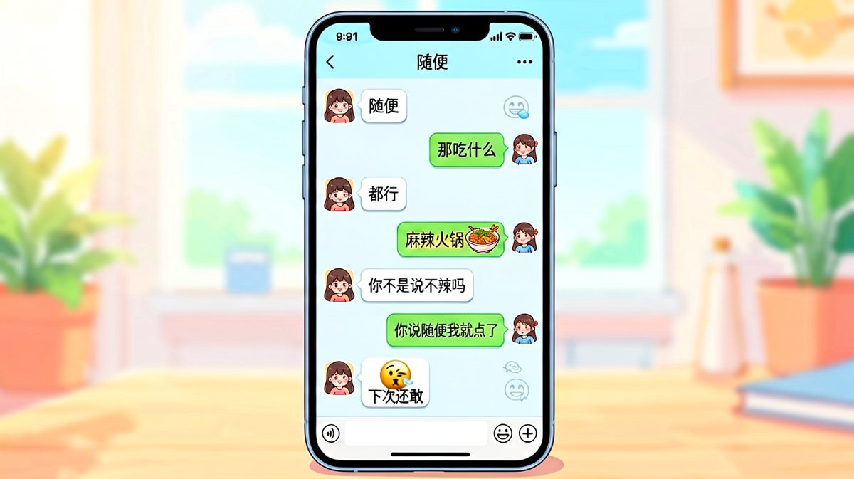 女生说随便结果点了麻辣火锅，男生被'随便'坑了还不敢说