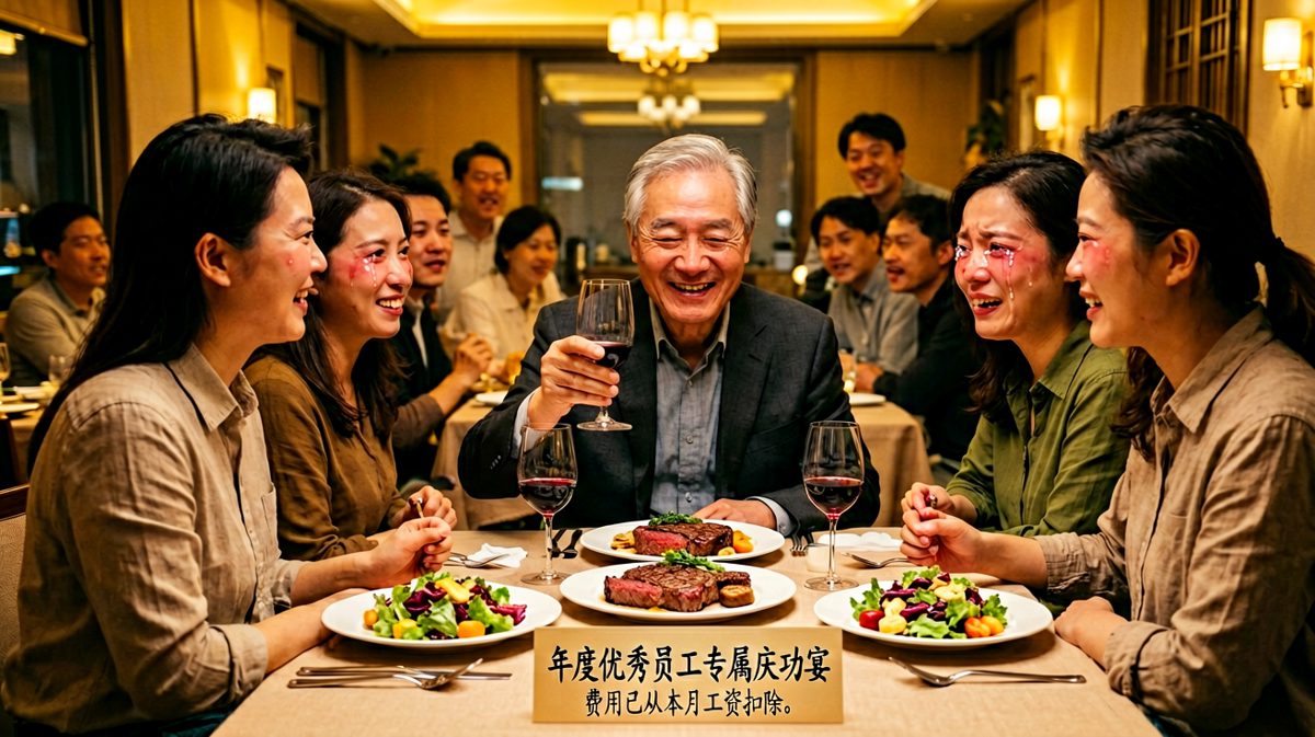 老板邀请员工吃庆功宴，员工以为公司请客，账单却是自己买单。