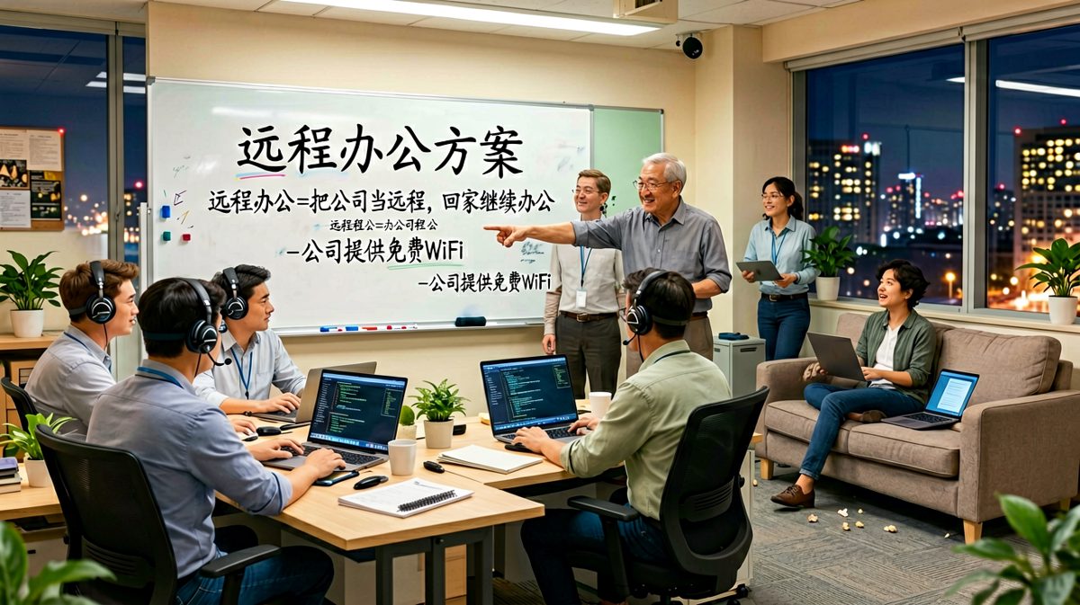 老板说允许远程办公，员工兴冲冲回家打开电脑，发现老板也在同一个群里@所有人。
