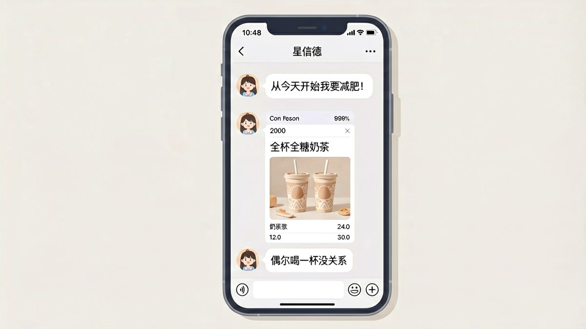 女生刚立下减肥flag，转头就点了两杯全糖奶茶，还安慰自己「偶尔喝一杯没关系」