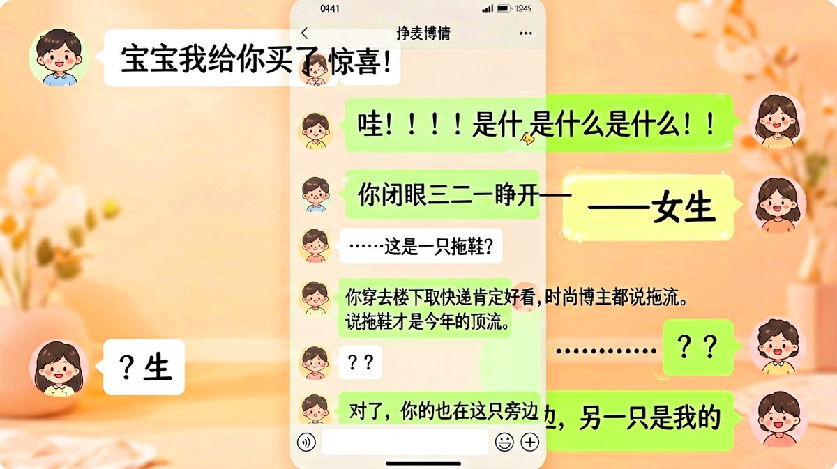 精心准备的礼物是一双人字拖，时尚博主的梗让他自圆其说。