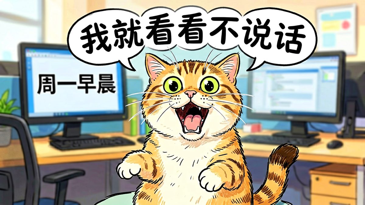 周一早晨打卡时的震惊猫咪表情包