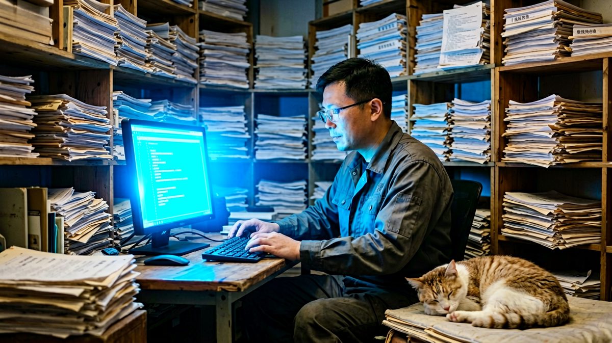打工人.jpg：你在工位上努力搬砖，而你的猫在梦里实现了财务自由
