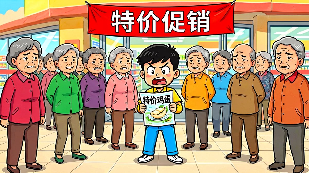 小明一大早就来排队抢特价鸡蛋