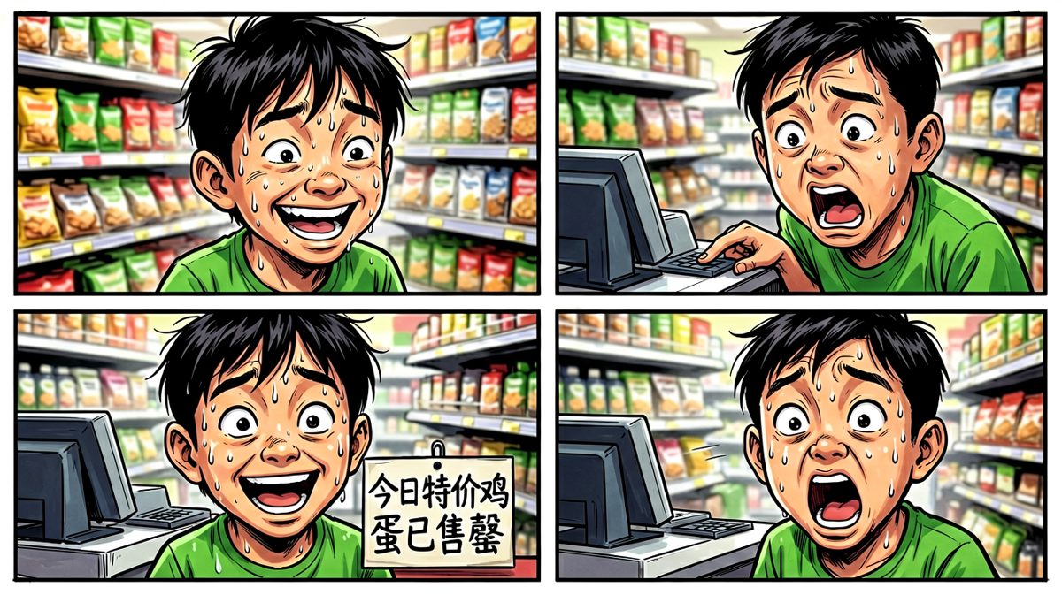 好不容易排到了，却发现鸡蛋卖光了