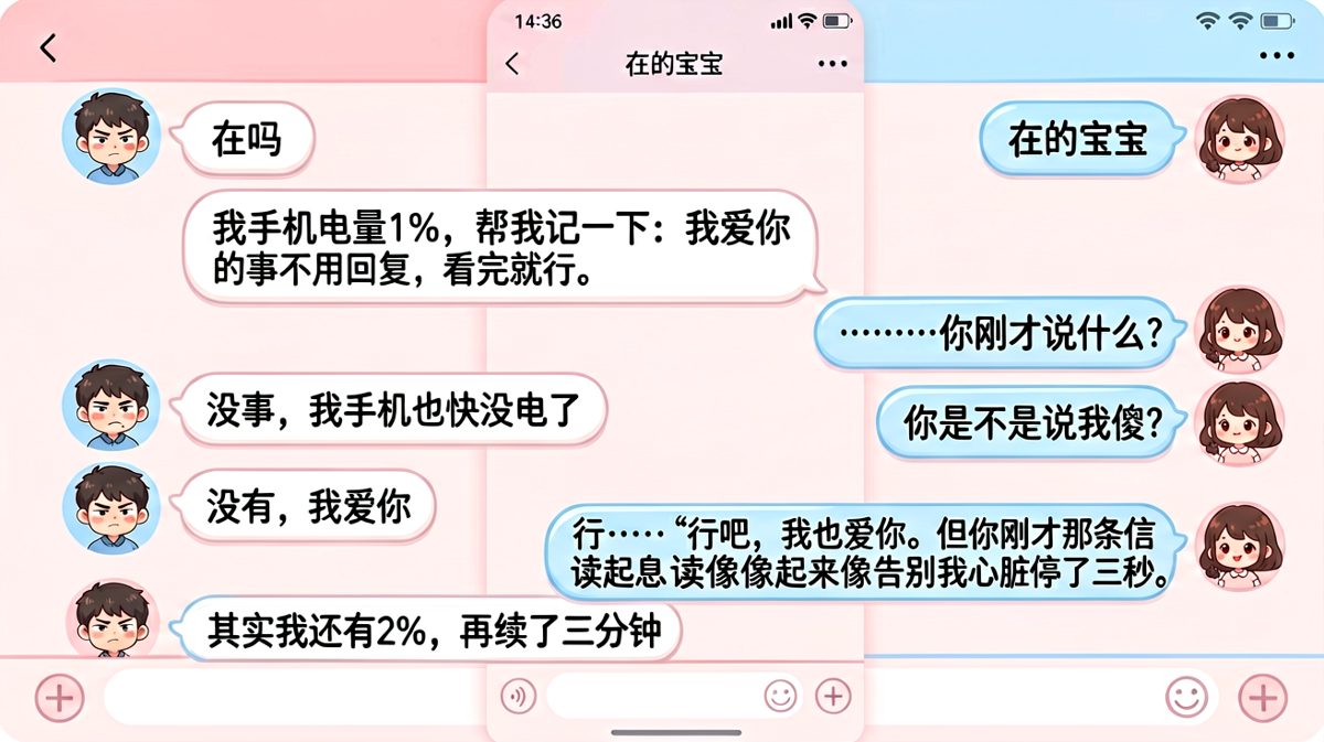 男生假装深情告白说「我爱你的事不用回复」，结果让女友心脏停跳三秒