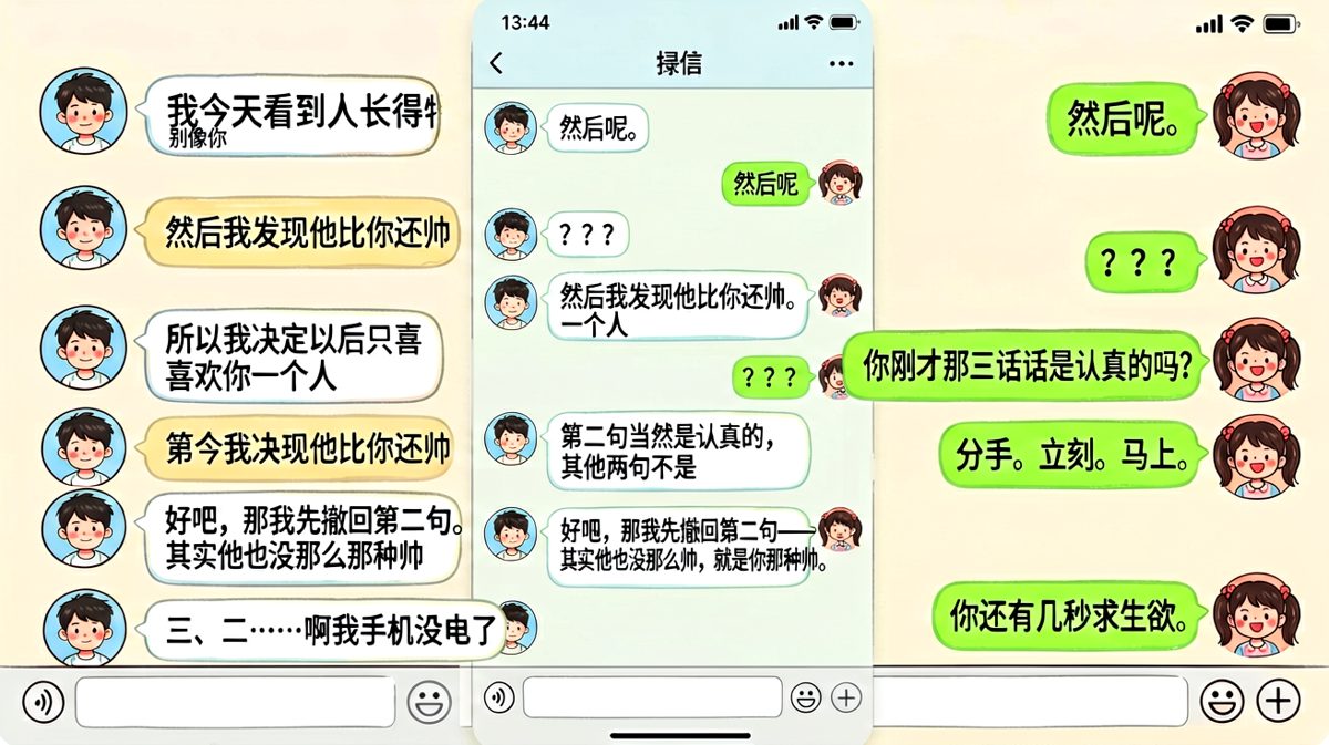 男生试图夸女友却连续踩雷，最后连求生欲倒计时都忘了