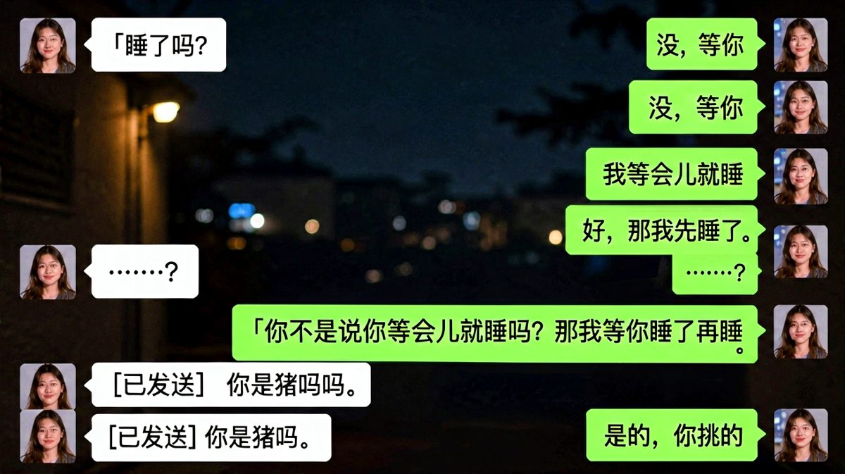 深夜聊天的逻辑陷阱，男生一句话把自己绕进去，女生彻底无语。