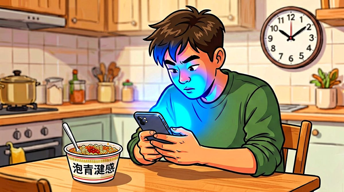 刷手机太入迷，完全忘了泡面这回事