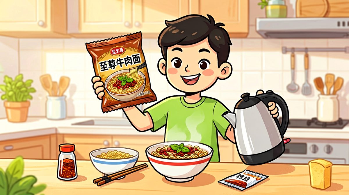 泡面登场！本大爷要享用一顿夜宵了。