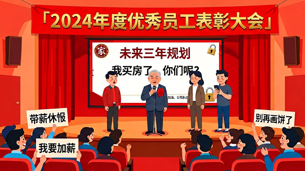 年终大会上老板说「公司是家」，结果是买了房把他们锁死。