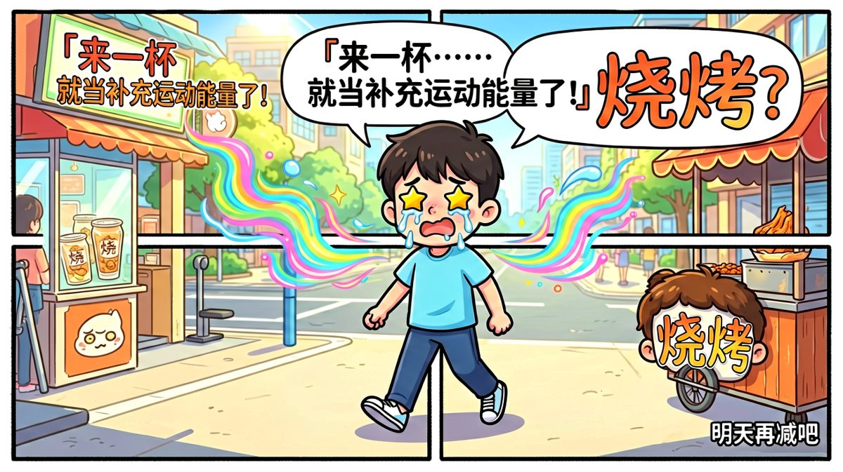 健身房门口动摇：先来杯奶茶补充能量~