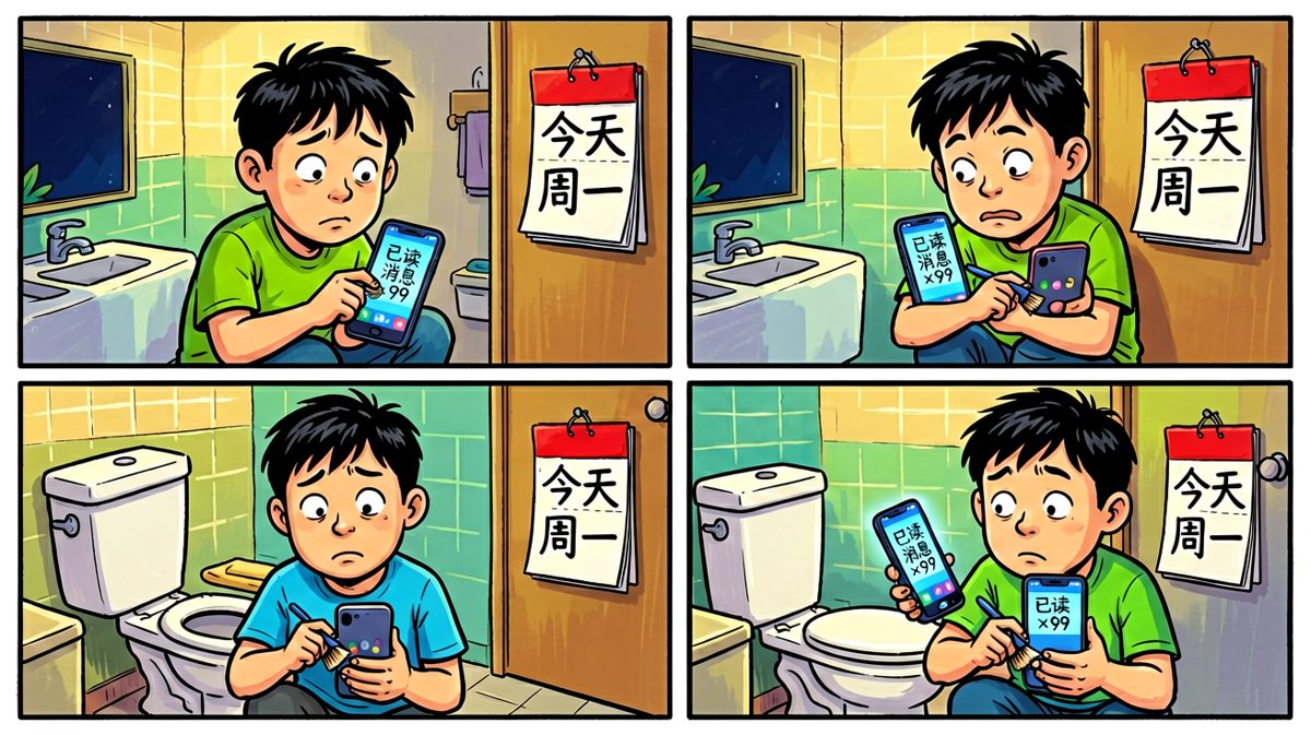 刷手机刷到忘记时间，回过神来已经迟到两小时。