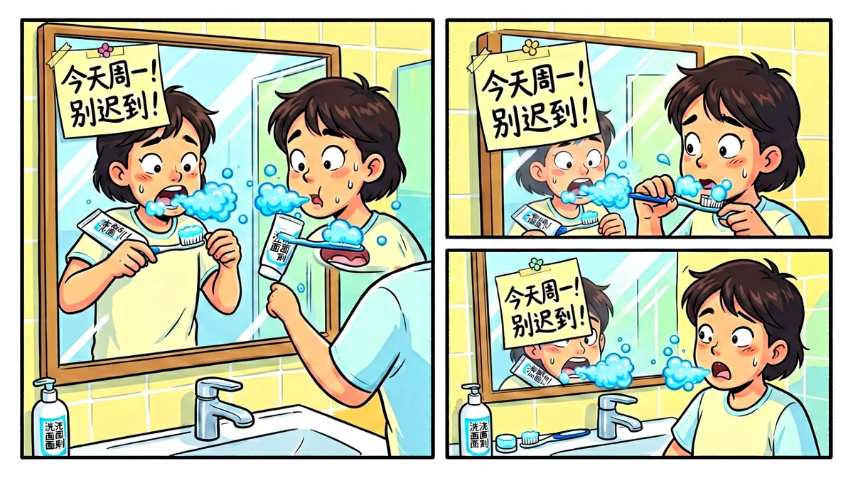 早起脑子离家出走，把洗面奶当牙膏了