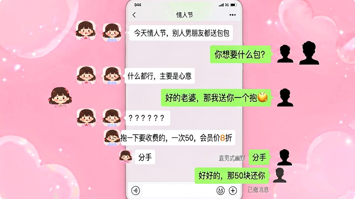 情人节送「抱抱」，男朋友的理解能力让人窒息。