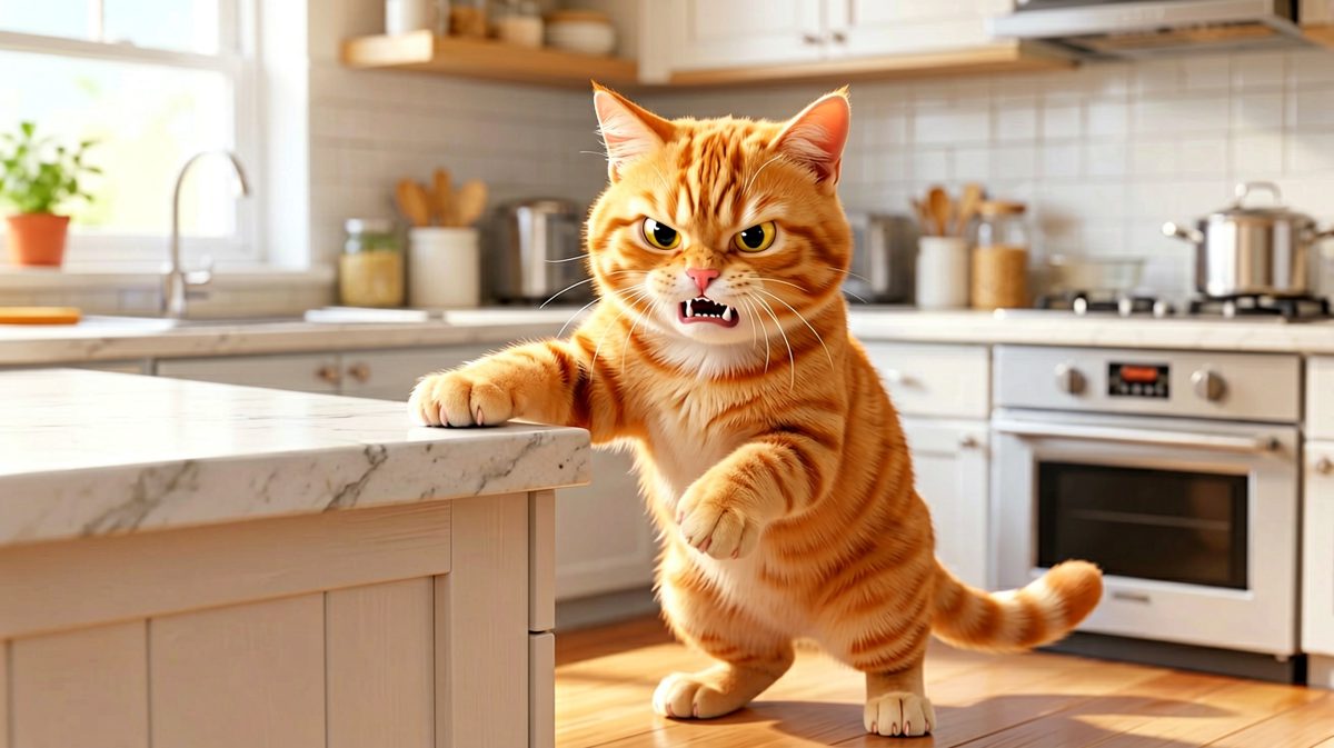 猫：只要我努力，台面上的零食就是我的！