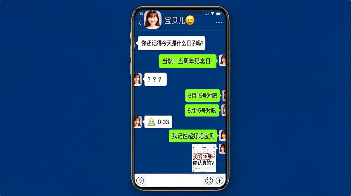 纪念日差了整整一个月，男生还自信满满