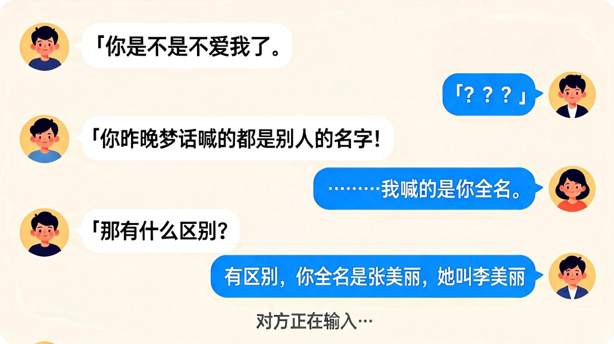 「你昨晚梦话喊的都是别人的名字」——结果喊的是她全名