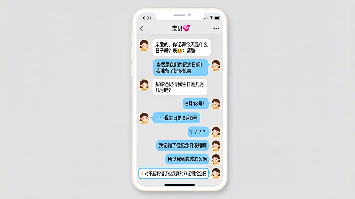 男生把纪念日和女朋友生日搞混的经典翻车现场