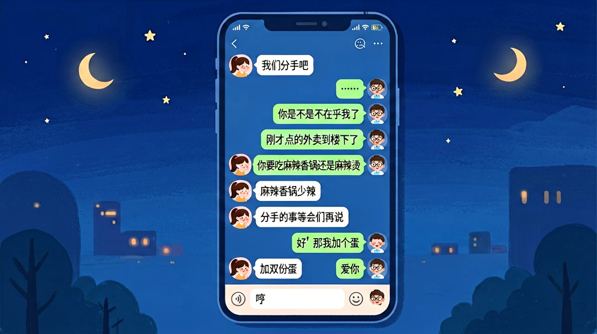 女生假装生气提分手，男生用一顿外卖轻松化解