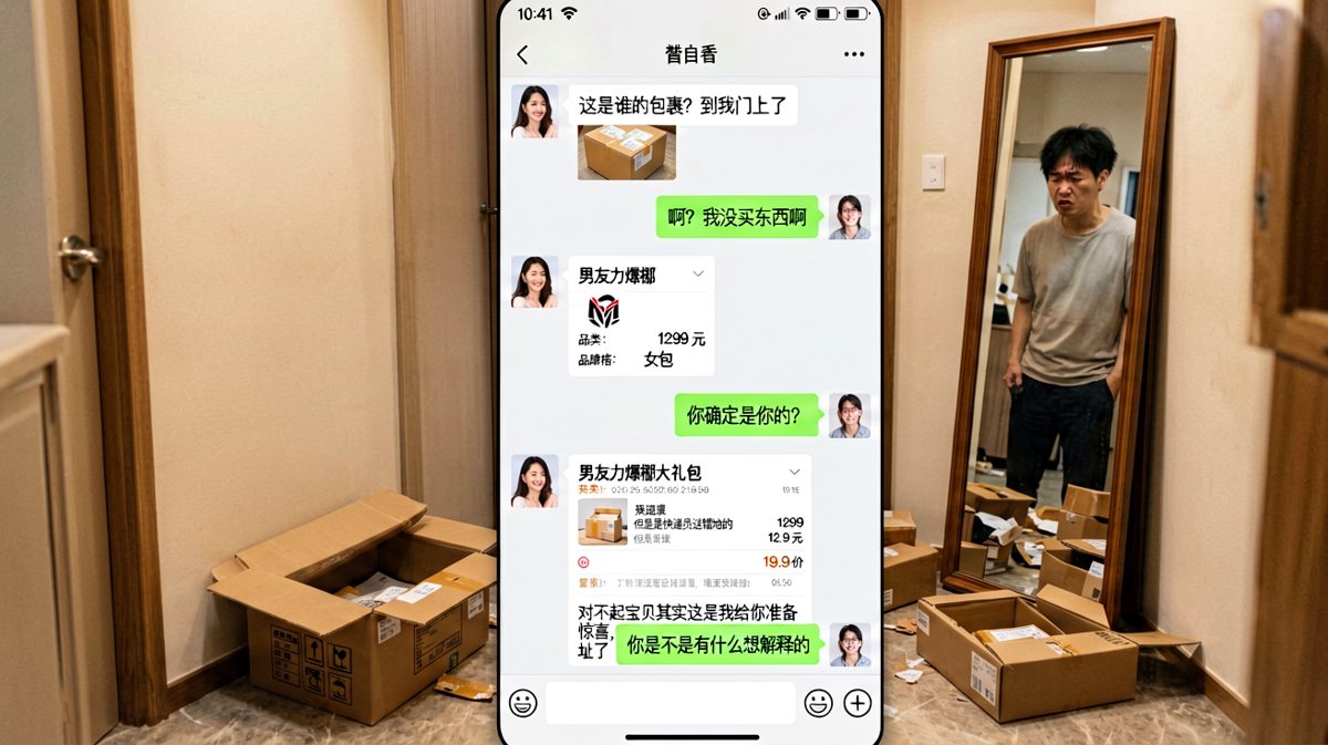 【快递惊魂】1299的女包出现在他家，男生慌称是惊喜其实是自己的锅。