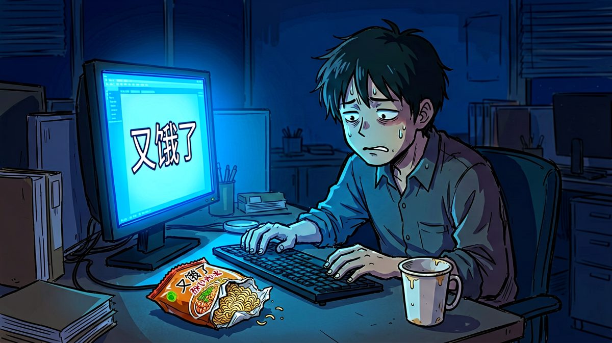 加班到深夜，泡面是唯一的光