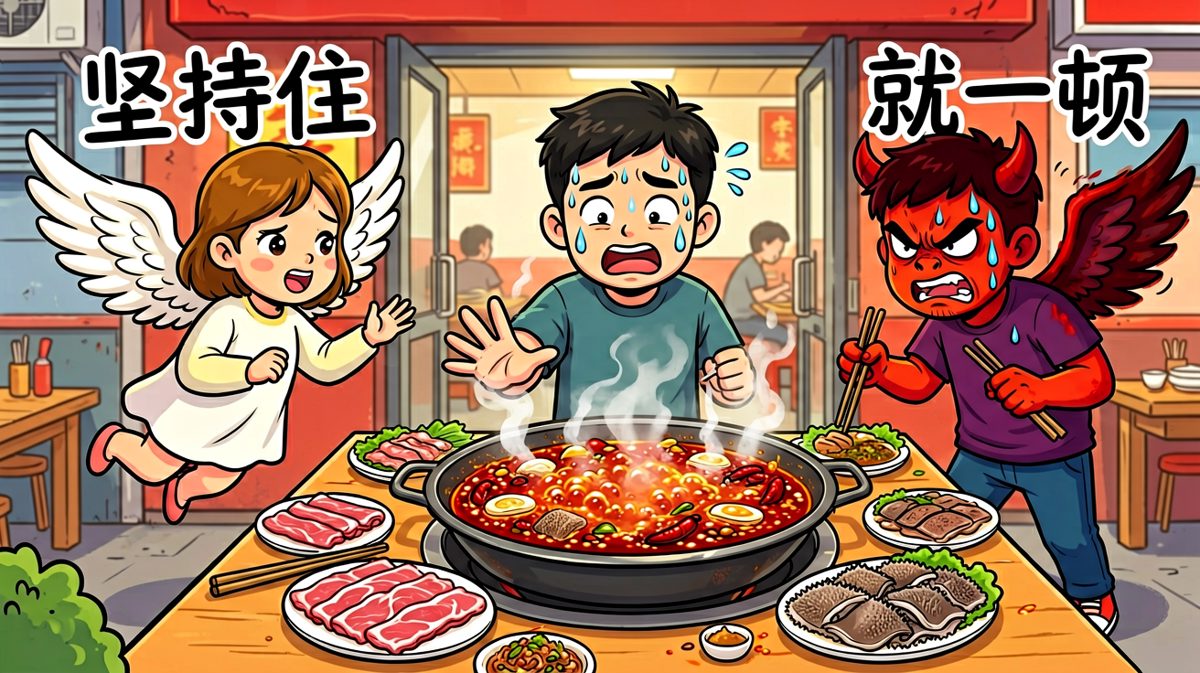 朋友邀约火锅局，主角内心疯狂挣扎。