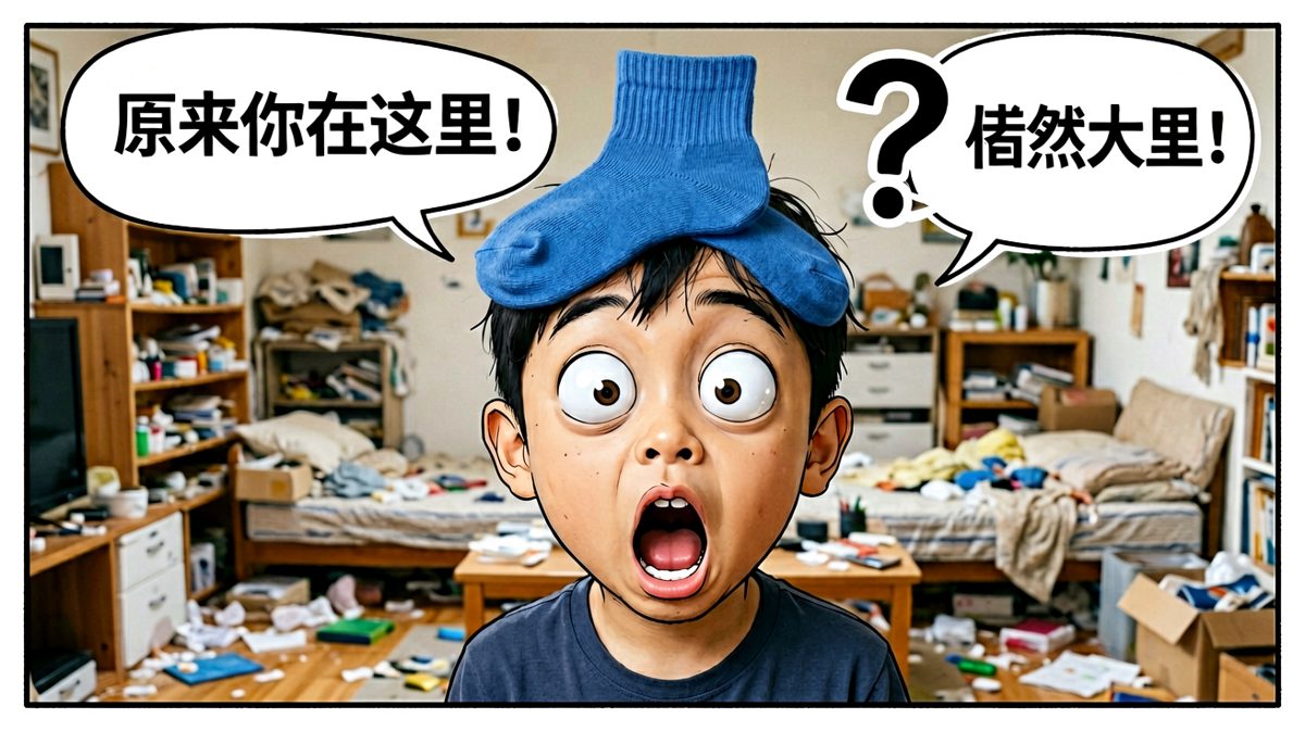 最终发现——袜子一直戴在头上！