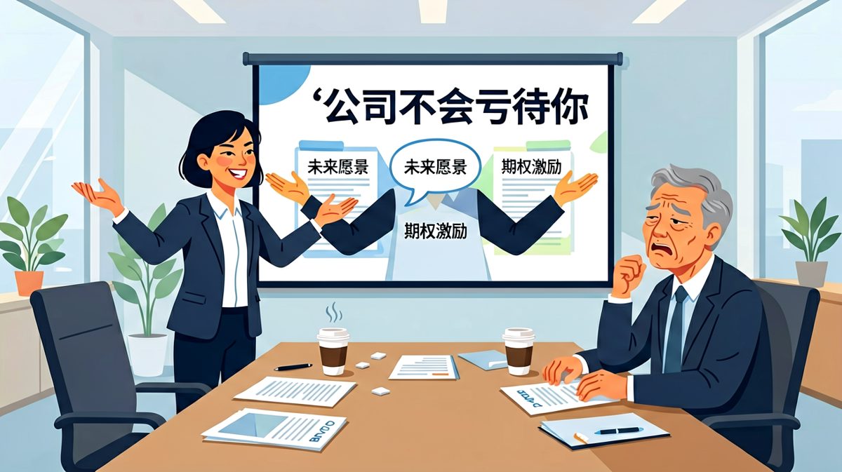 老板画饼说'未来可期'，员工却掏出计算器反问：那现在的饼能折现吗？