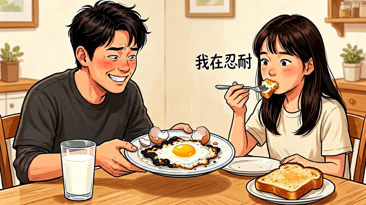 格子4：成果端上桌，两人都沉默了——生活不易，彼此珍惜
