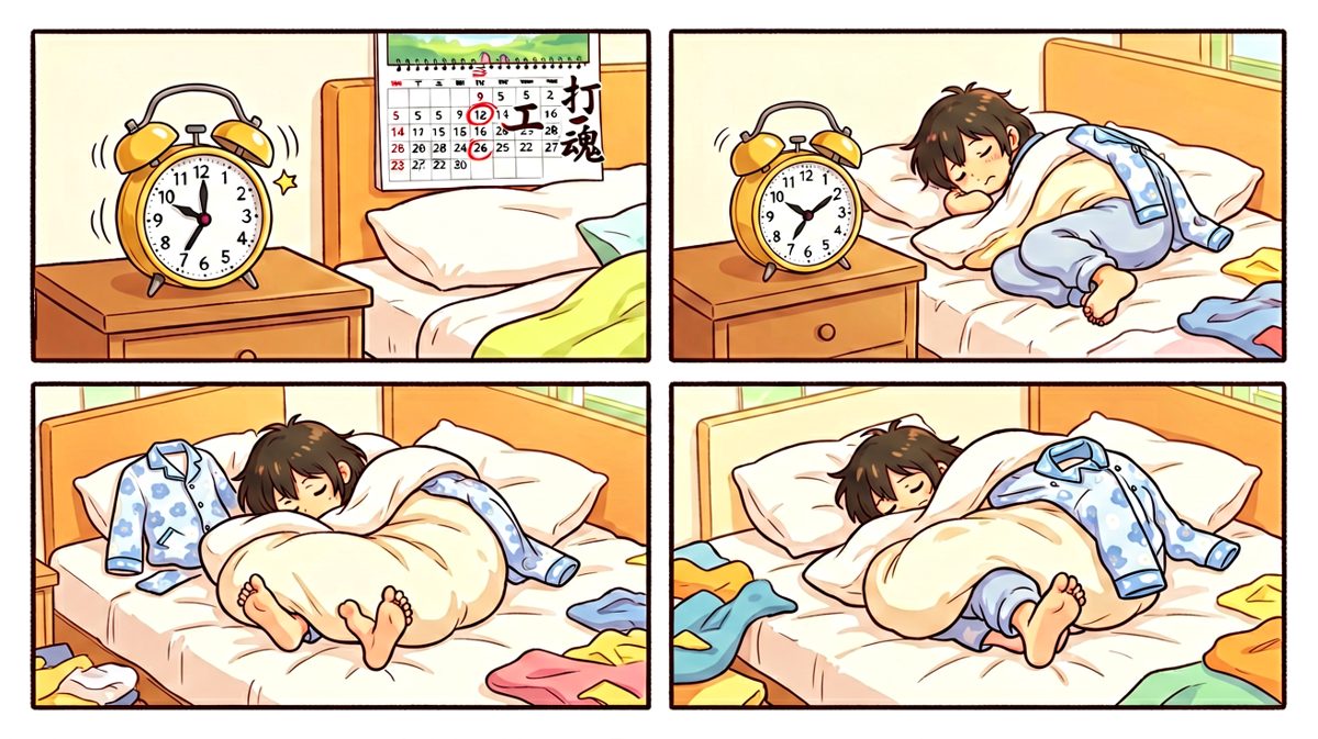 闹钟狂响，主角死活不肯睁眼