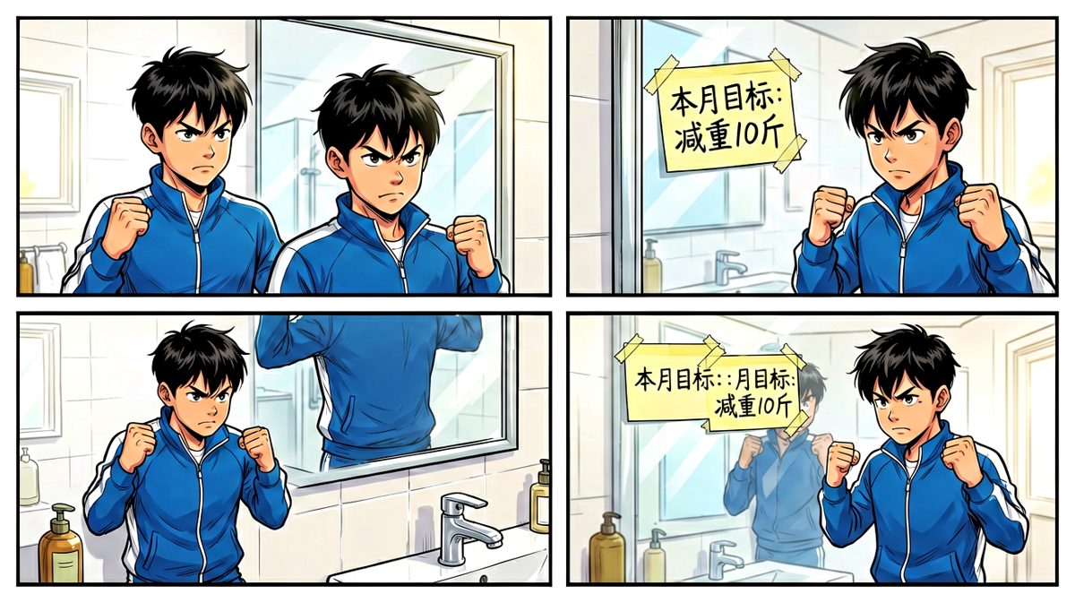 早起励志减肥，对着镜子给自己打鸡血。