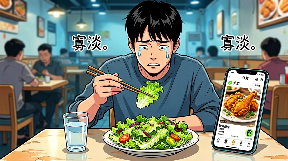 看着眼前的减肥餐，内心崩溃到想哭。