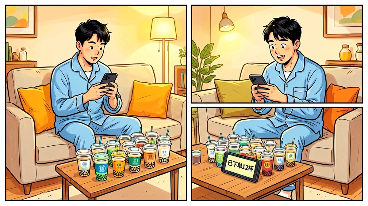 加班后点了12杯奶茶犒劳自己，满心期待