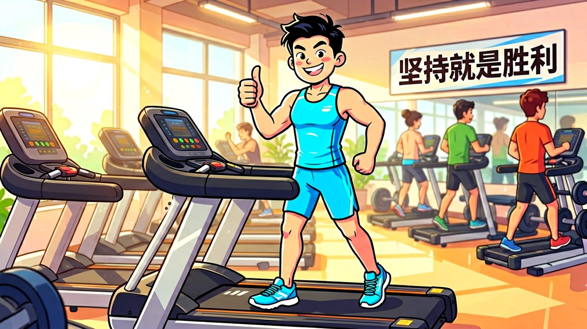 满怀信心地来到健身房，准备大展拳脚。