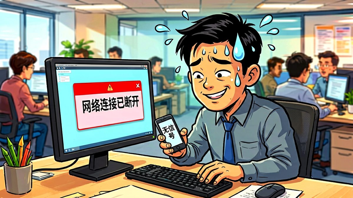 电脑：无网络。手机：无信号。我：？？？