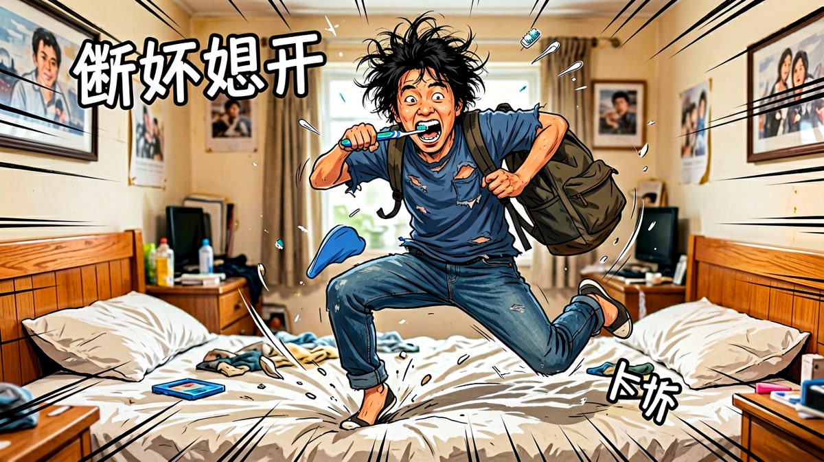猛然惊醒，以火箭般的速度冲出家门