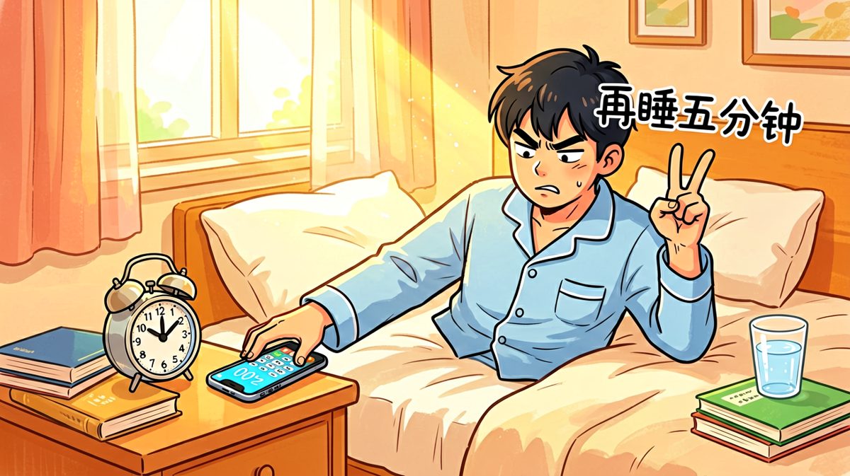 闹钟响了，再睡五分钟！