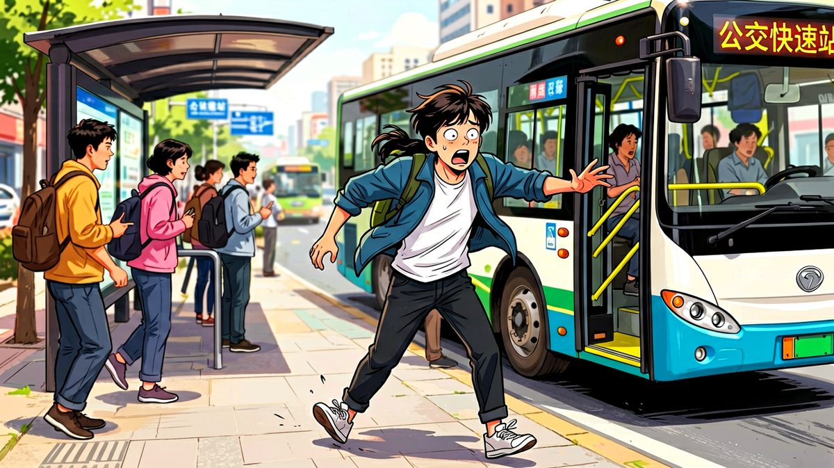 眼睁睁看着公交开走，无力回天。