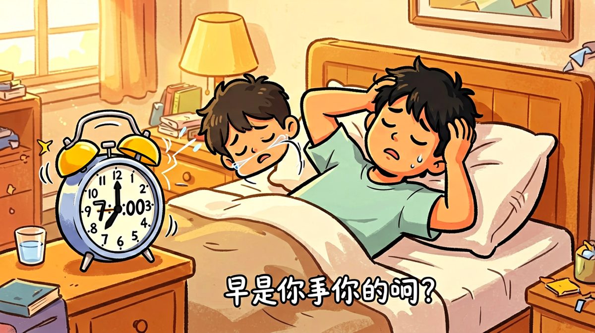 闹钟大作，痛苦挣扎中