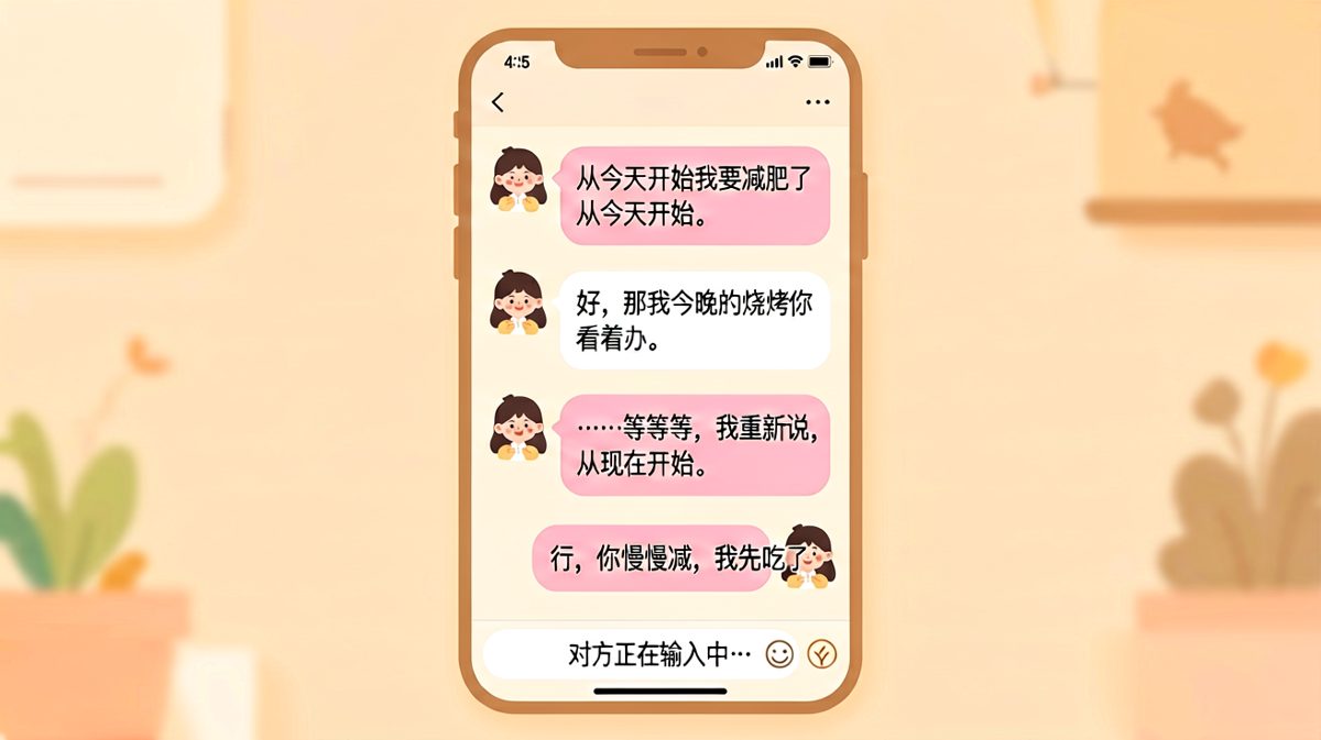她说要从今天开始减肥，他让她看着办今晚的烧烤